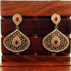 Filigree Pear Red Antique Rhodium Dangling Earring For Women Bulk