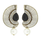 Filigree Crescent Antique Rhodium Black CZ Pearl Earring Women Bulk