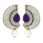 Filigree Crescent Antique Rhodium Blue Cz Pearl Earring For Women