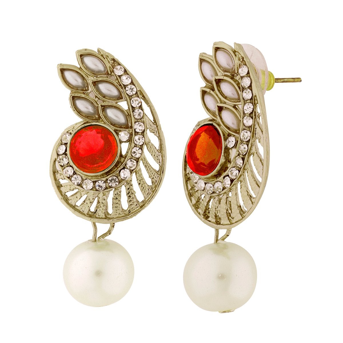 Paisley Filigree American Diamond Pearl Red Earring For Women Bulk Secondary image