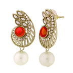 Paisley Filigree American Diamond Pearl Red Earring For Women Bulk
