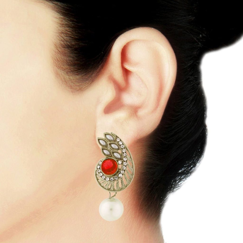Paisley Filigree American Diamond Pearl Red Earring For Women Bulk