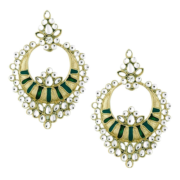 Chaand Bali Kundan Green Meenakari Earring For Women Bulk Main image