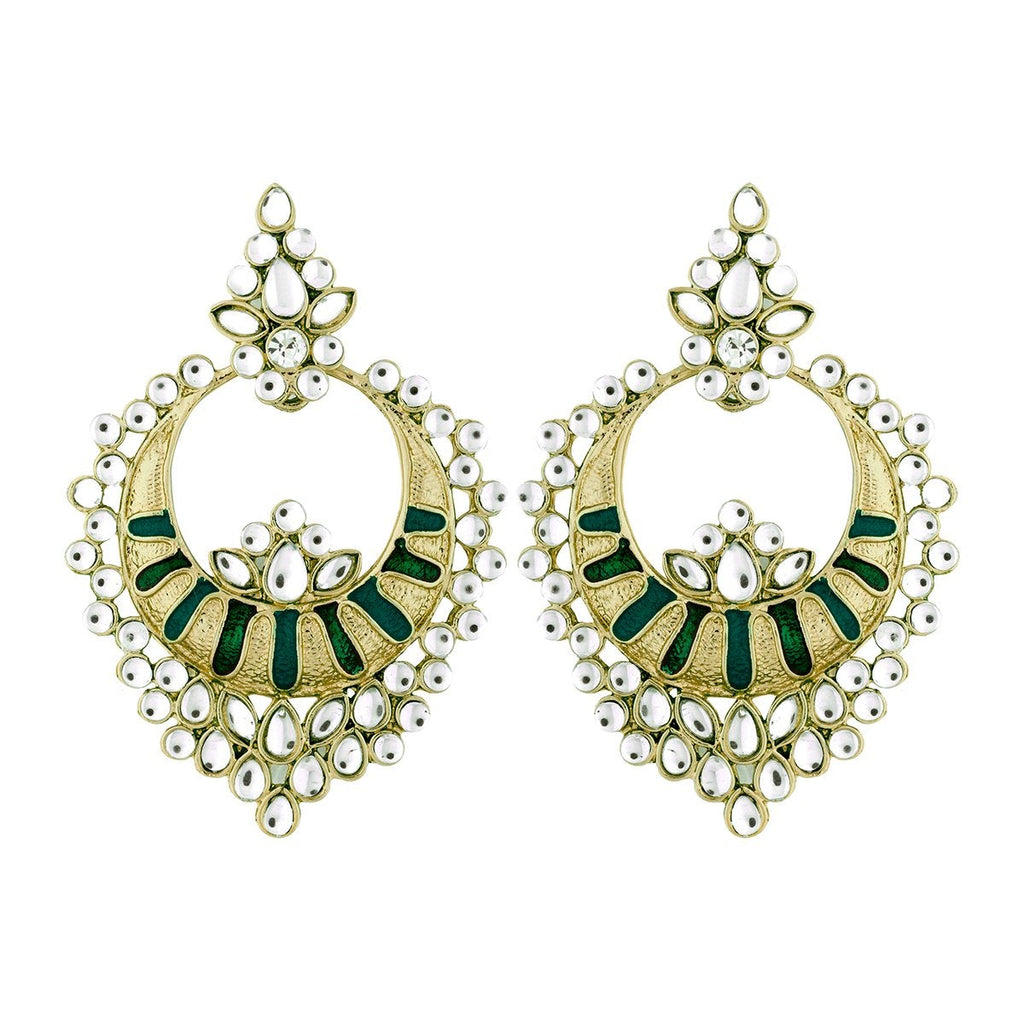 Chaand Bali Kundan Green Meenakari Earring For Women Bulk