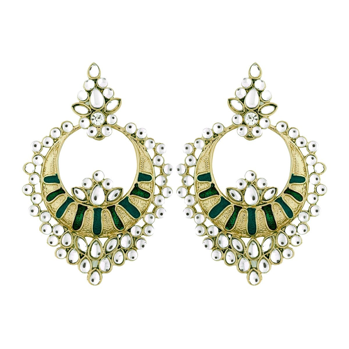 Chaand Bali Kundan Green Meenakari Earring For Women Bulk
