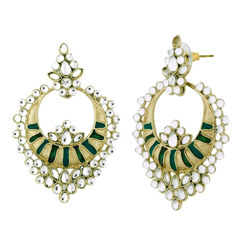 Chaand Bali Kundan Green Meenakari Earring For Women Bulk