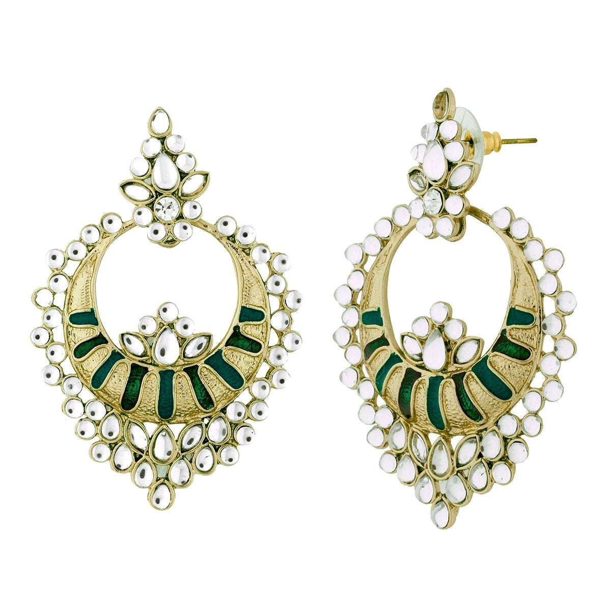 Chaand Bali Kundan Green Meenakari Earring For Women Bulk