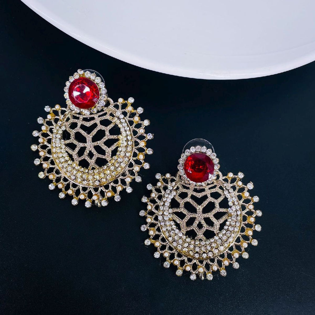Chaand Bali Filigree CZ Pearl Silver Red Stud Earring Bulk