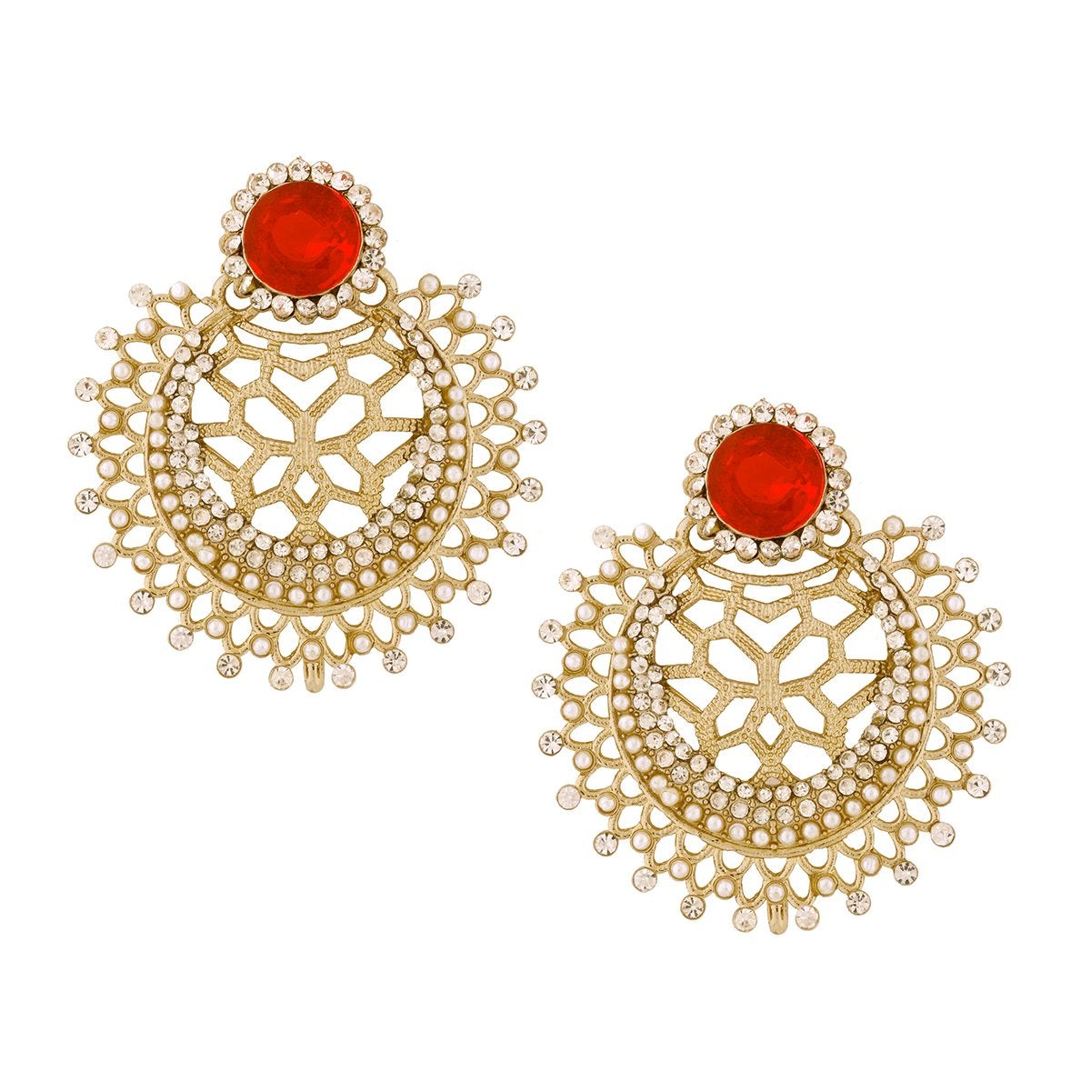 Chaand Bali Filigree CZ Pearl Silver Red Stud Earring Bulk