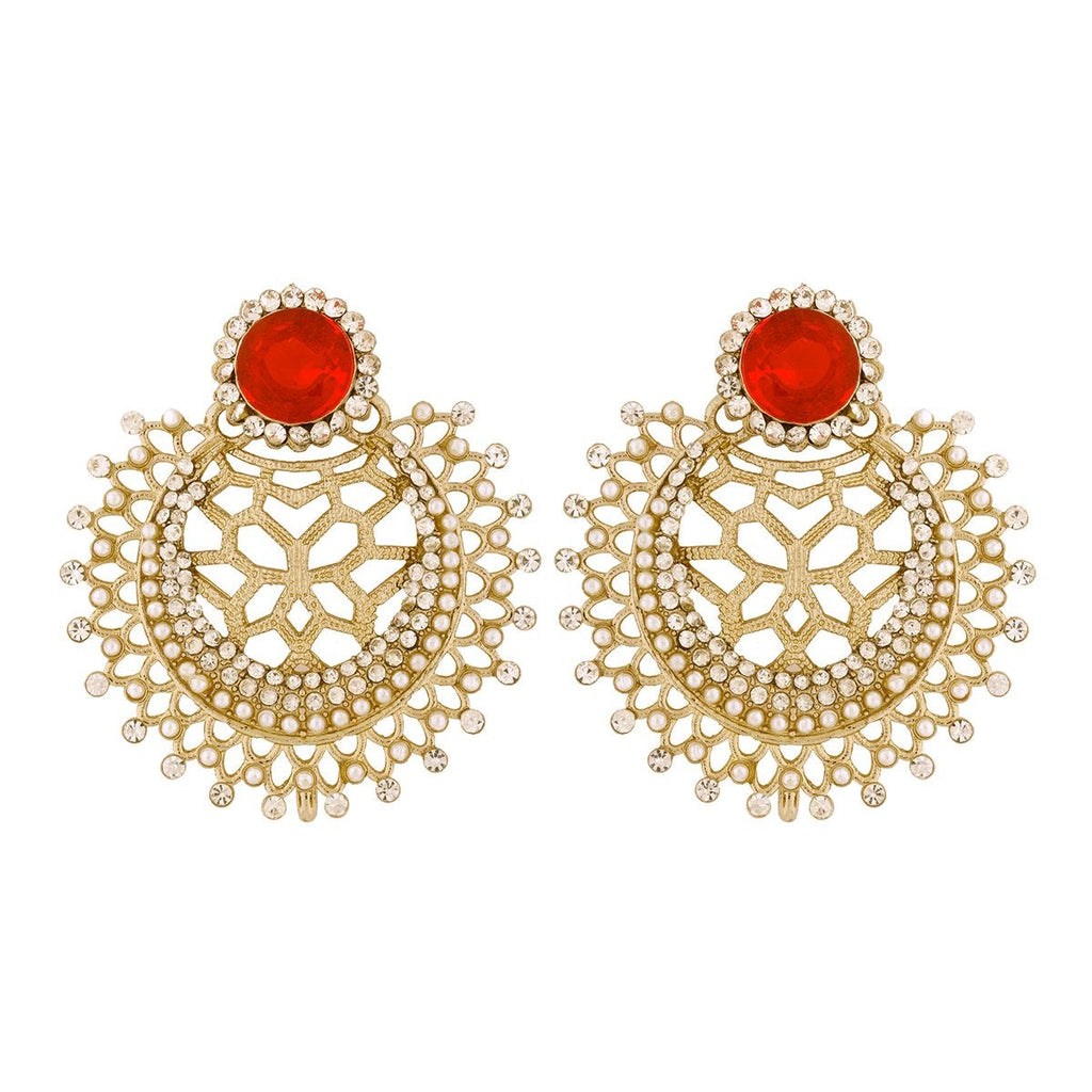 Chaand Bali Filigree CZ Pearl Silver Red Stud Earring Bulk