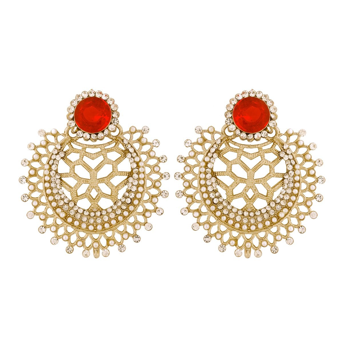 Chaand Bali Filigree CZ Pearl Silver Red Stud Earring Bulk