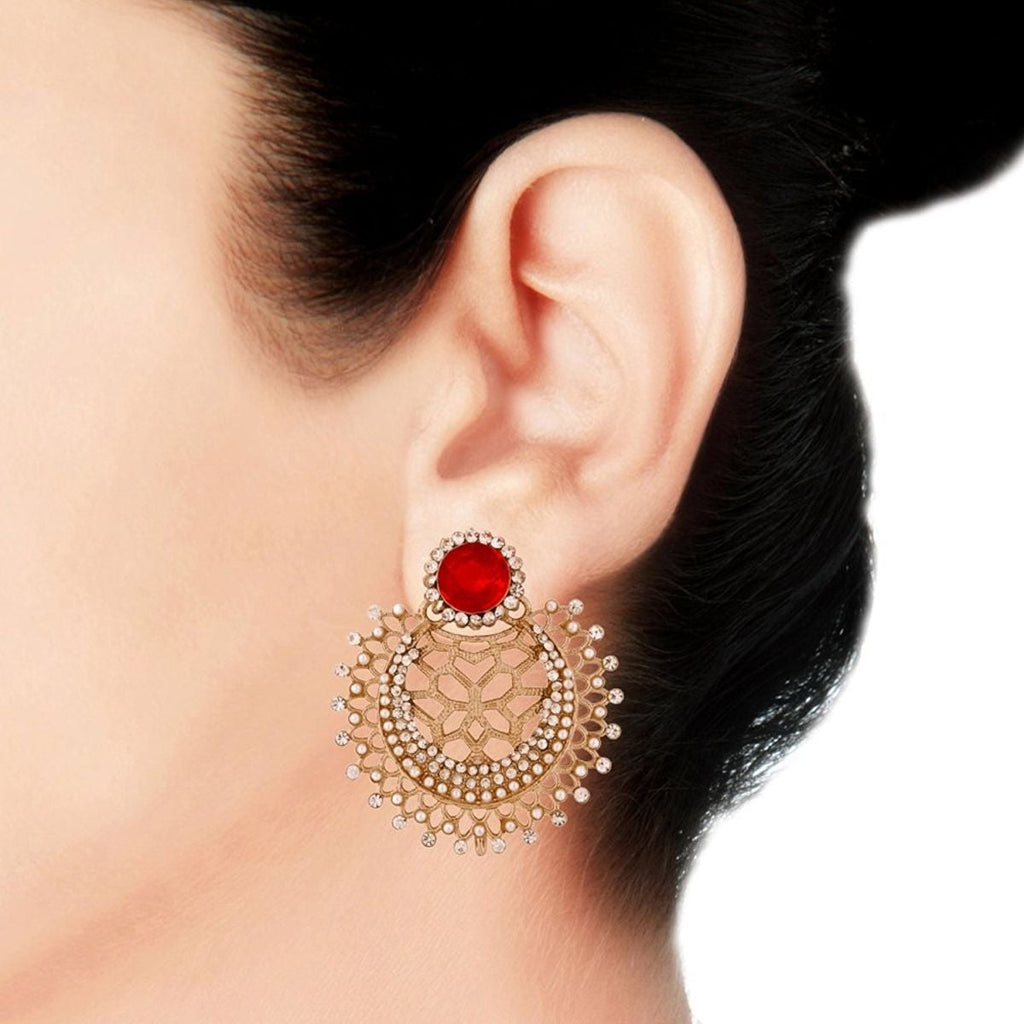 Chaand Bali Filigree CZ Pearl Silver Red Stud Earring Bulk