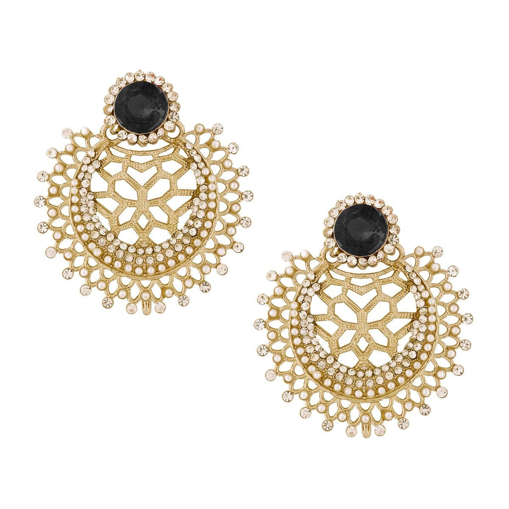 Chaand Bali Filigree CZ Pearl Rhodium Black Stud Earring Bulk