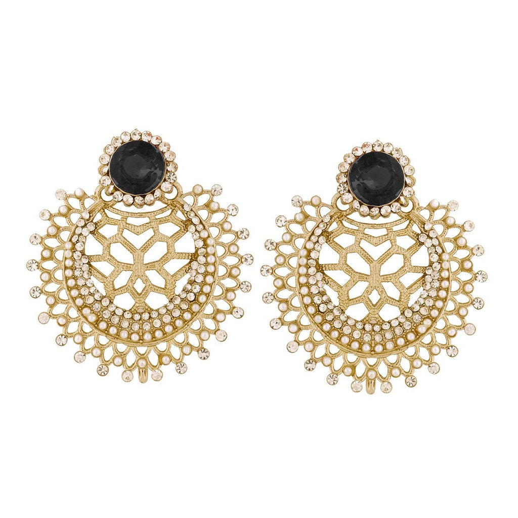 Chaand Bali Filigree CZ Pearl Rhodium Black Stud Earring Bulk