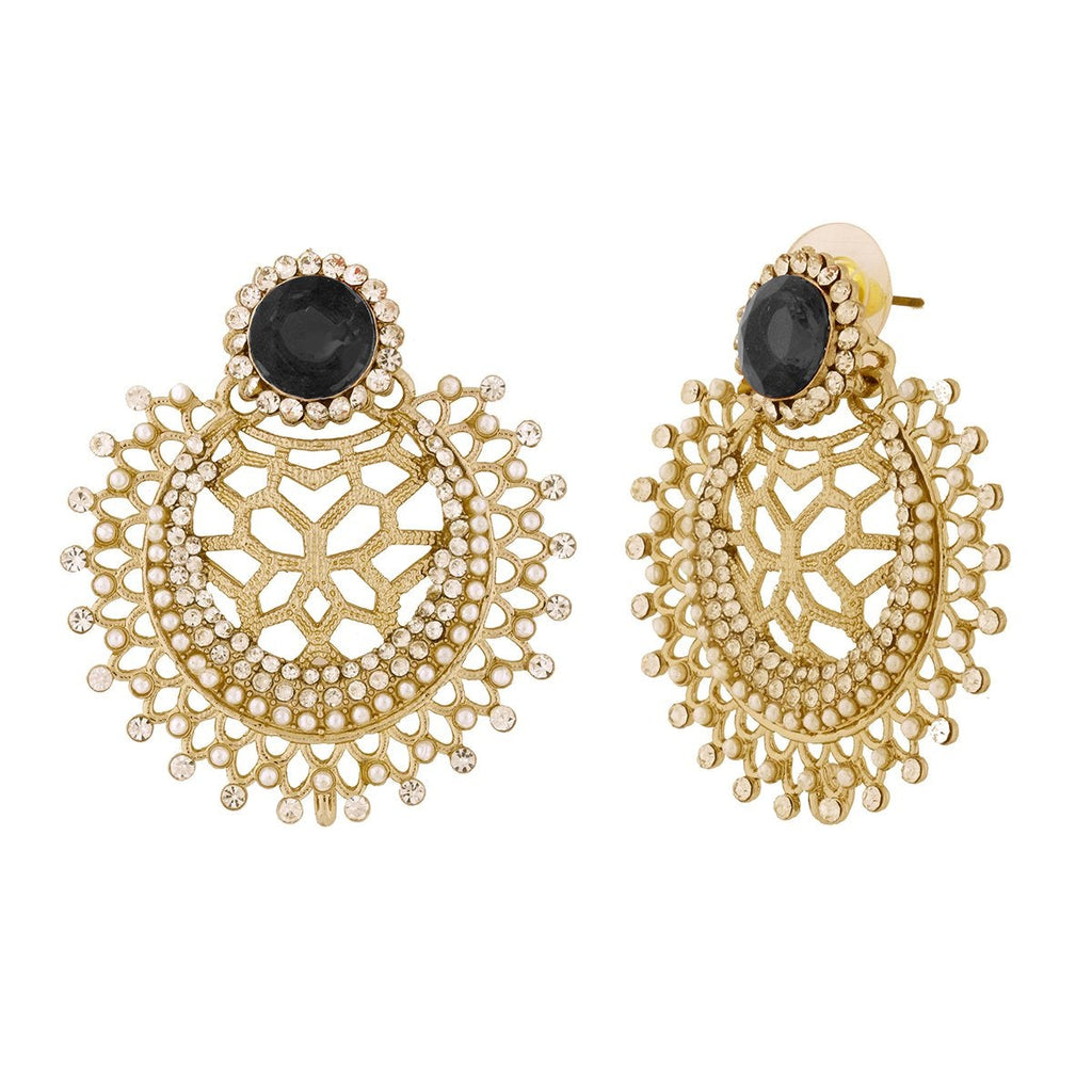 Chaand Bali Filigree CZ Pearl Rhodium Black Stud Earring Bulk