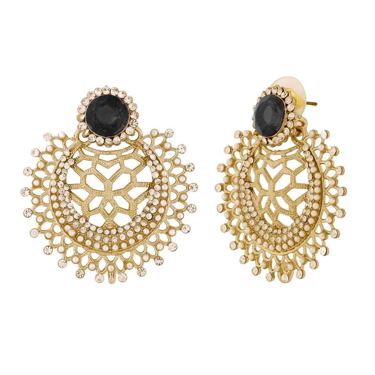 Chaand Bali Filigree CZ Pearl Rhodium Black Stud Earring Bulk
