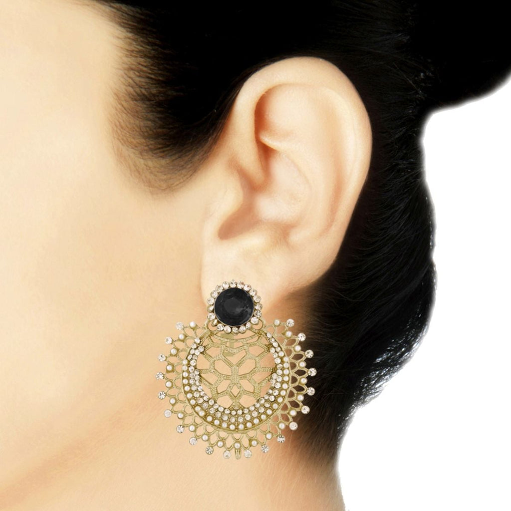 Chaand Bali Filigree CZ Pearl Rhodium Black Stud Earring Bulk