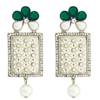 Designer American Diamond Green Pearl Rhodium Long Earring Women Bulk