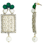 Designer American Diamond Green Pearl Rhodium Long Earring Women Bulk