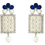 Designer American Diamond Blue Pearl Rhodium Long Earring Women Bulk
