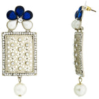 Designer American Diamond Blue Pearl Rhodium Long Earring Women Bulk