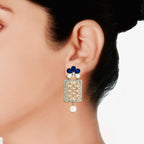 Designer American Diamond Blue Pearl Rhodium Long Earring Women Bulk