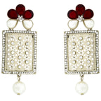 Designer American Diamond Ruby Red Pearl Rhodium Long Earring Bulk
