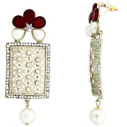 Designer American Diamond Ruby Red Pearl Rhodium Long Earring Bulk