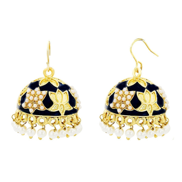 Lotus Gold Plated Black Meenakari Jhumki Earring For Women Bulk Secondary image