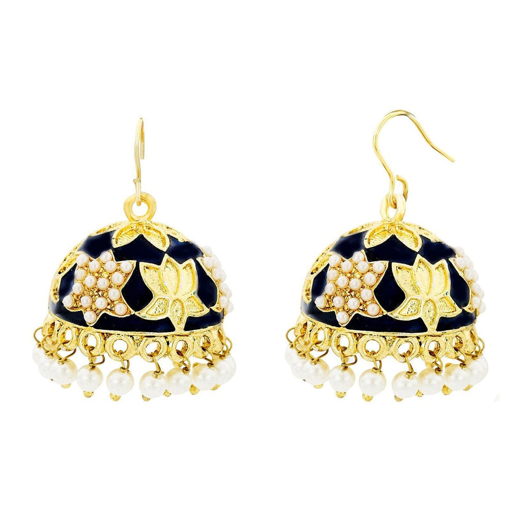 Lotus Gold Plated Black Meenakari Jhumki Earring For Women Bulk