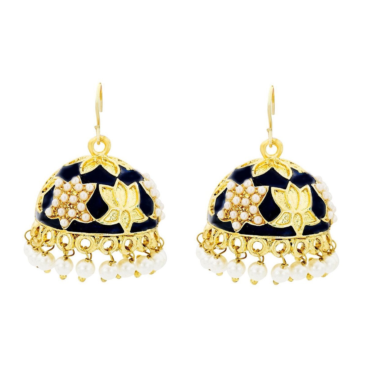 Lotus Gold Plated Black Meenakari Jhumki Earring For Women Bulk