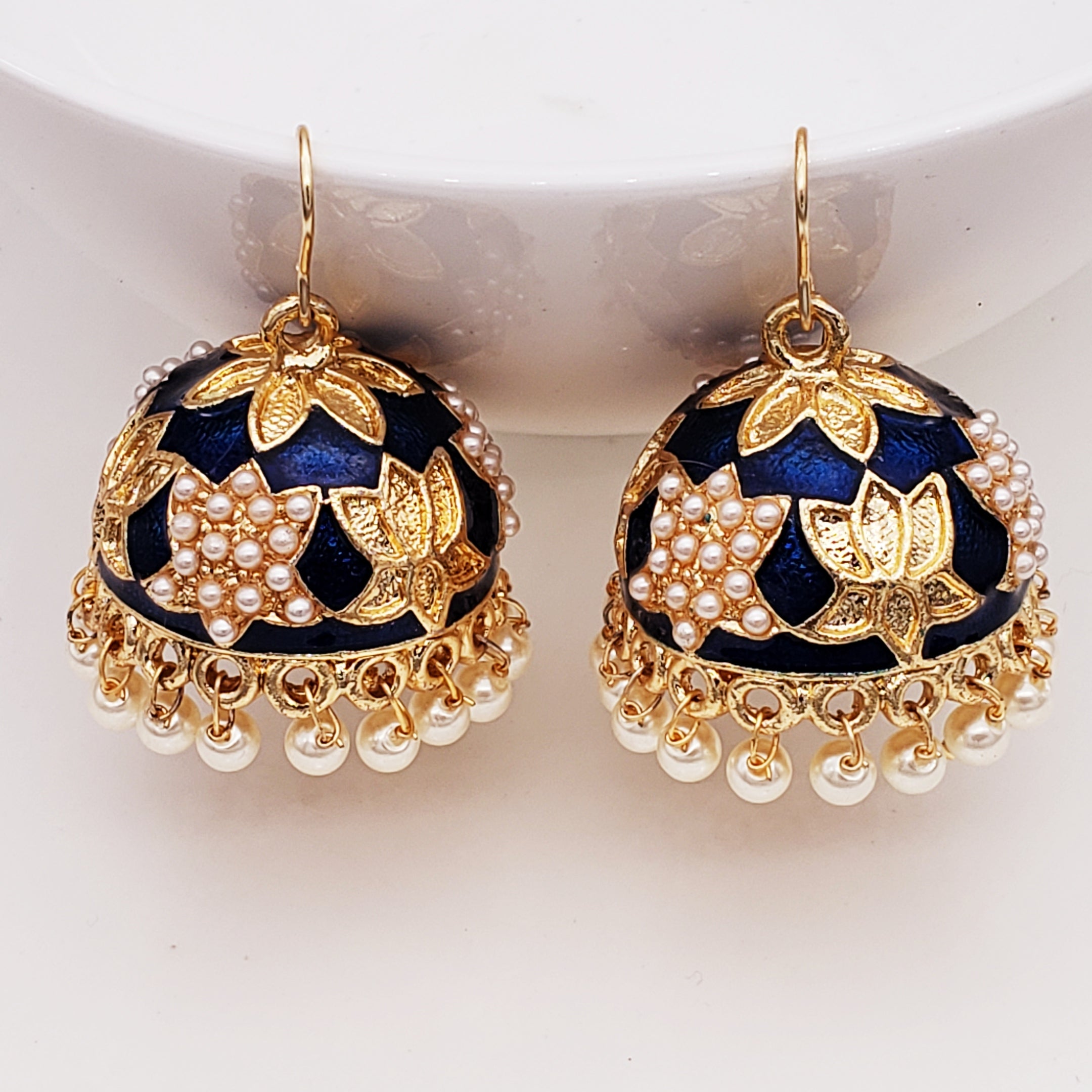 Lotus Gold Plated Black Meenakari Jhumki Earring For Women Bulk Main image