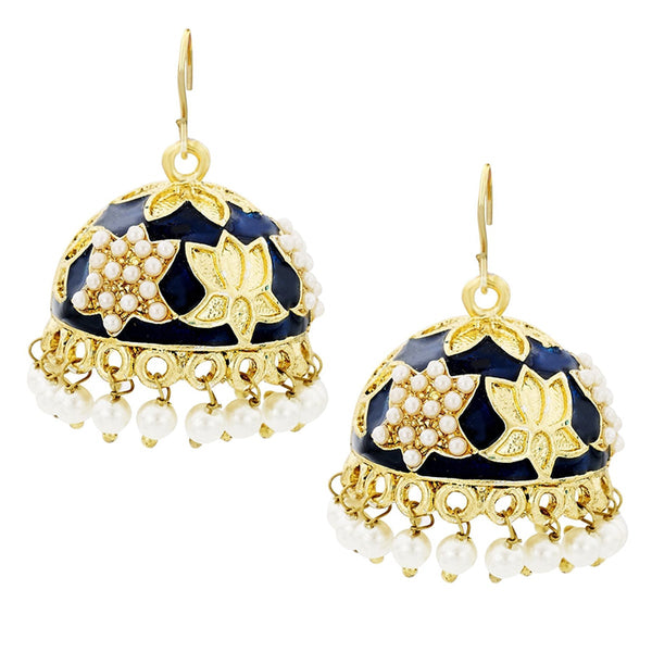 Lotus Gold Plated Navy Blue Meenakari Jhumki Earring For Women Bulk Main image