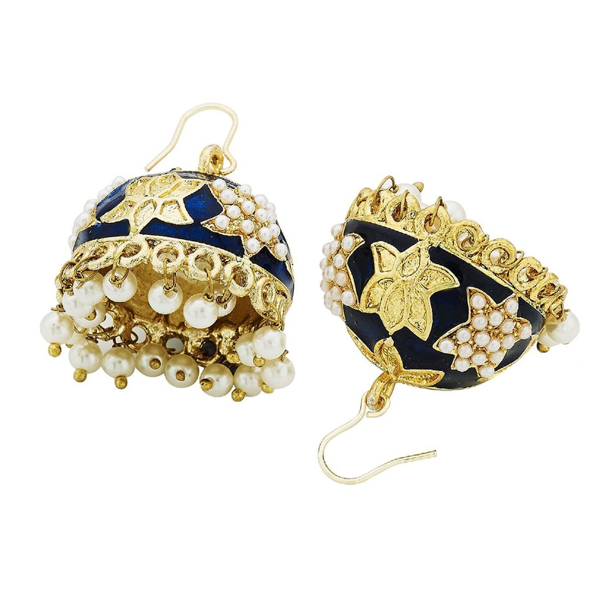 Lotus Gold Plated Navy Blue Meenakari Jhumki Earring For Women Bulk