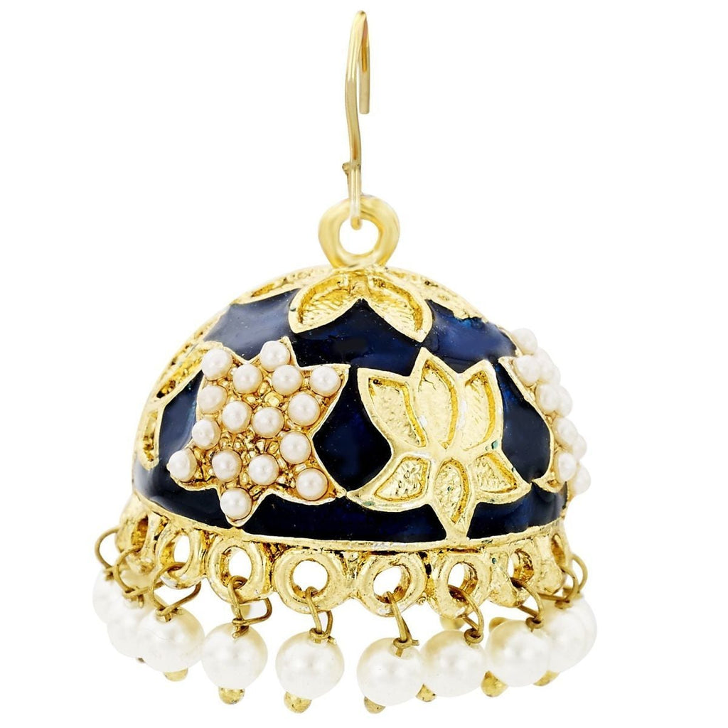Lotus Gold Plated Navy Blue Meenakari Jhumki Earring For Women Bulk