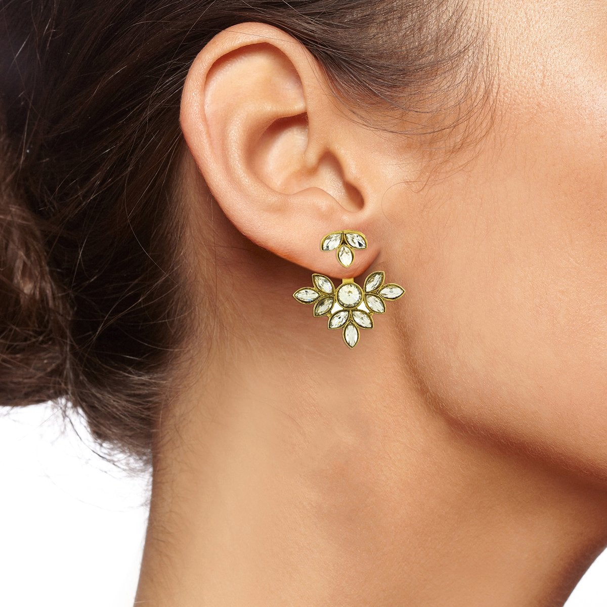 Flower Antique Gold Plated Ear Cuff Jacket Pair For Women Bulk