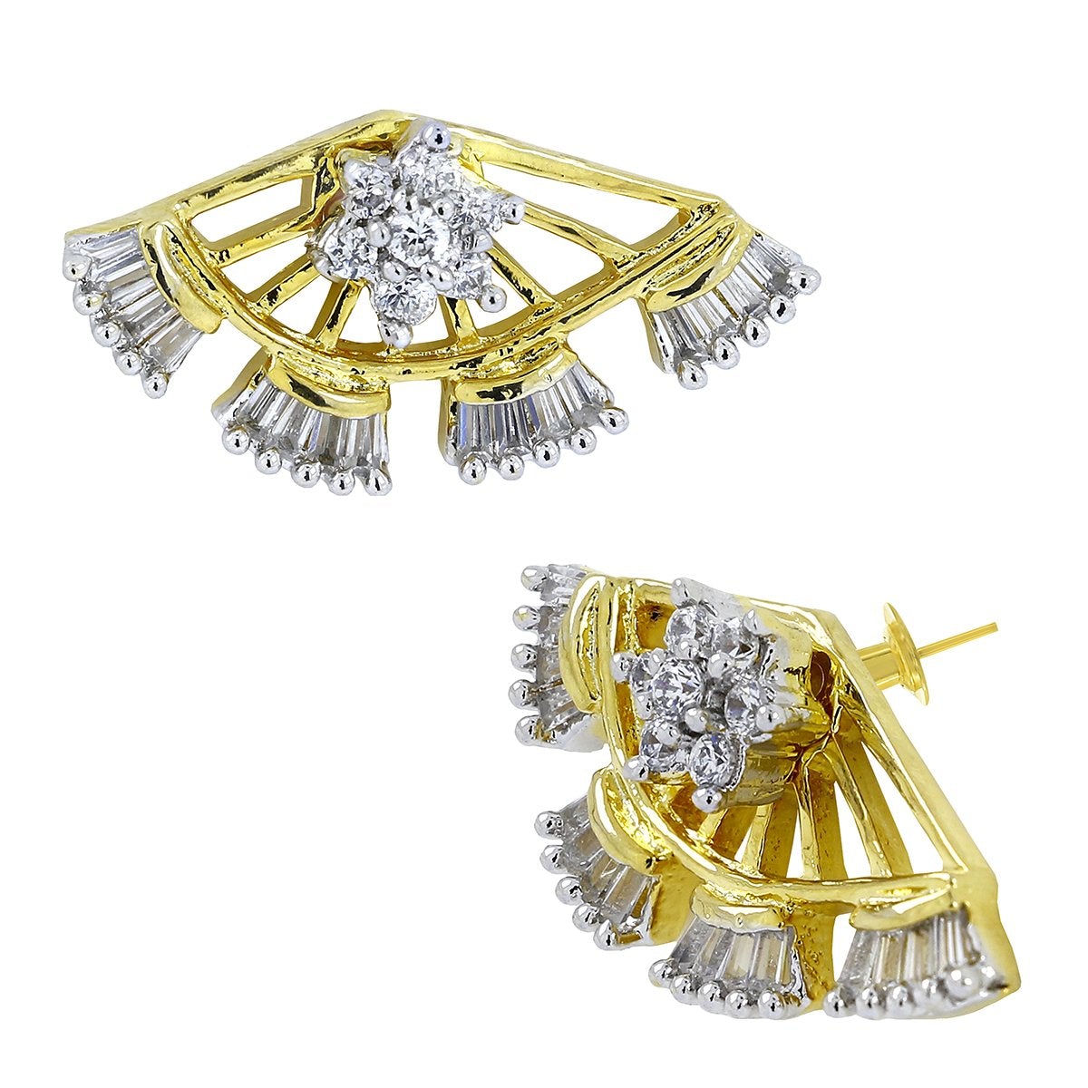 Flower Baguette 18K Gold Ear Cuff Jacket Stud Earring For Women Bulk