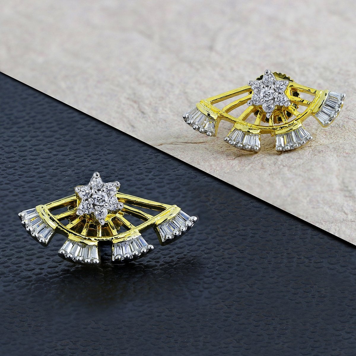 Flower Baguette 18K Gold Ear Cuff Jacket Stud Earring For Women Bulk