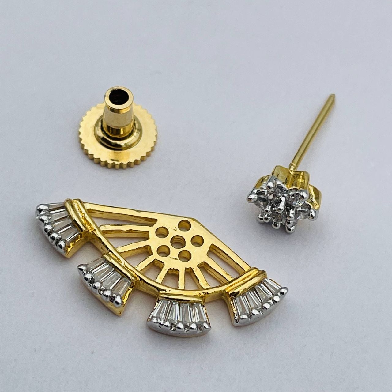 Flower Baguette 18K Gold Ear Cuff Jacket Stud Earring For Women Bulk Secondary image
