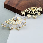 Flower Baguette 18K Gold Ear Cuff Jacket Stud Earring For Women Bulk