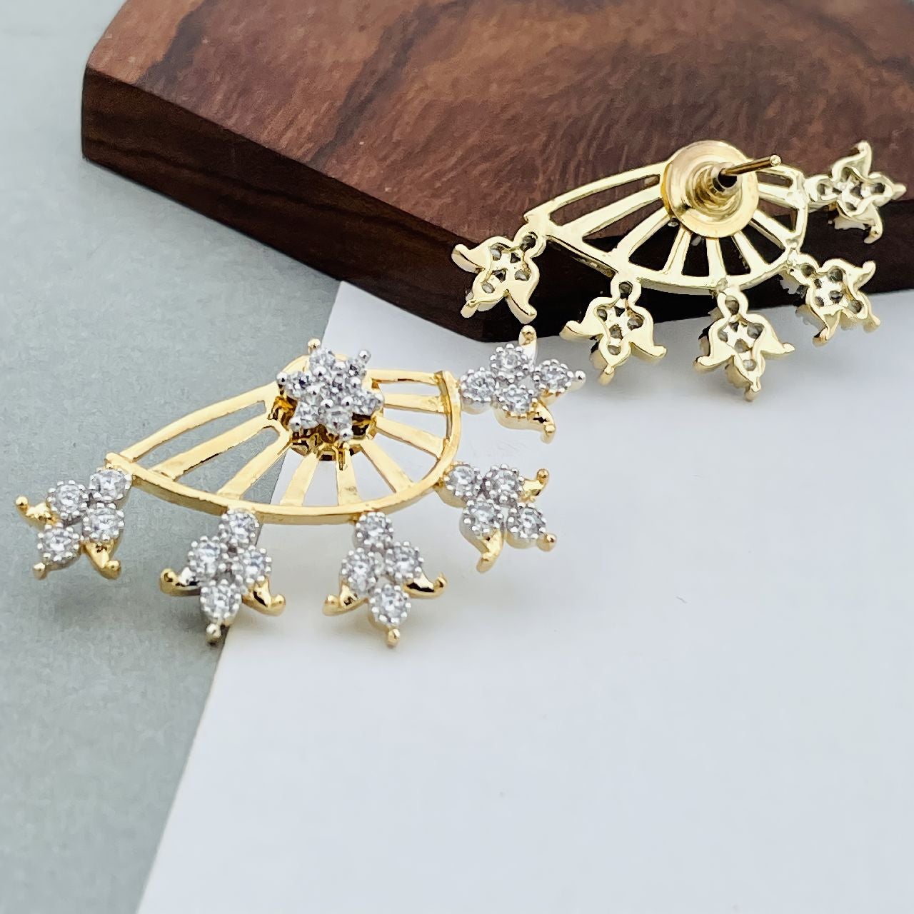 Flower Baguette 18K Gold Ear Cuff Jacket Stud Earring For Women Bulk
