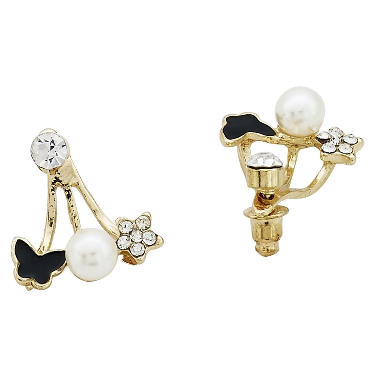 Butterfly Gold Plated Ear Cuff Jacket Pair Stud Earring For Women Secondary image