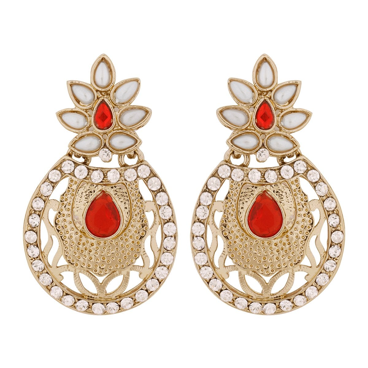 Flower Filigree Antique Rhodium Pearl Red Earring For Women Bulk Main image