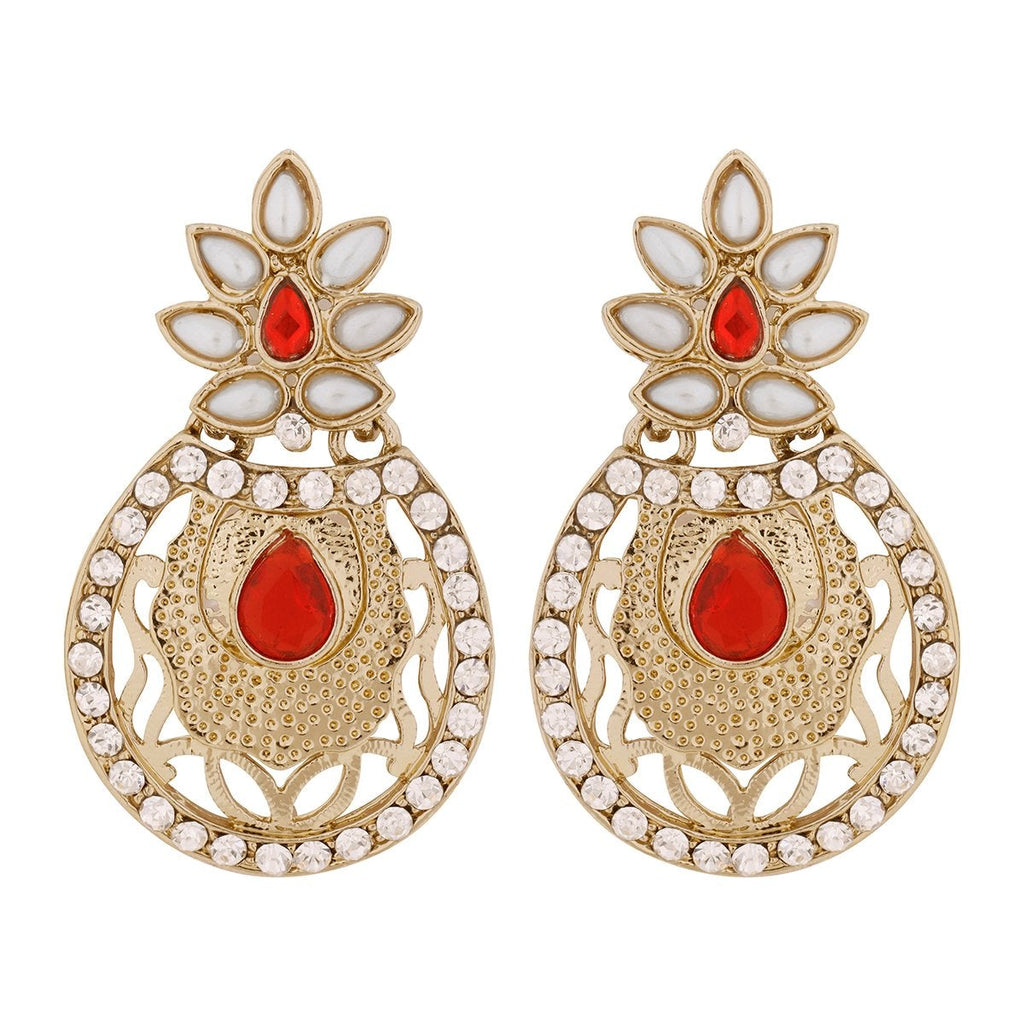 Flower Filigree Antique Rhodium Pearl Red Earring For Women Bulk