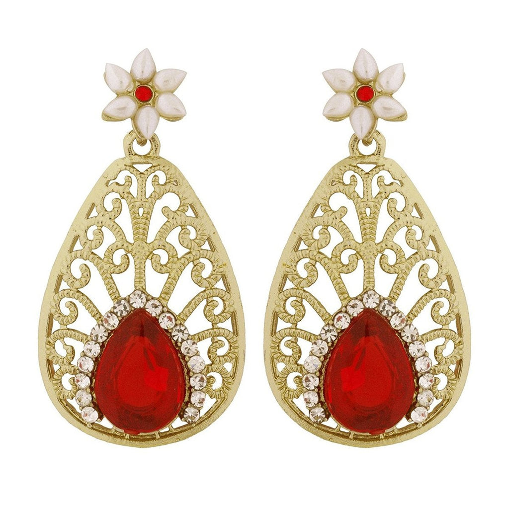 Pear Flower Filigree Antique Rhodium Pearl Red Earring For Women Bulk