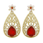 Pear Flower Filigree Antique Rhodium Pearl Red Earring For Women Bulk
