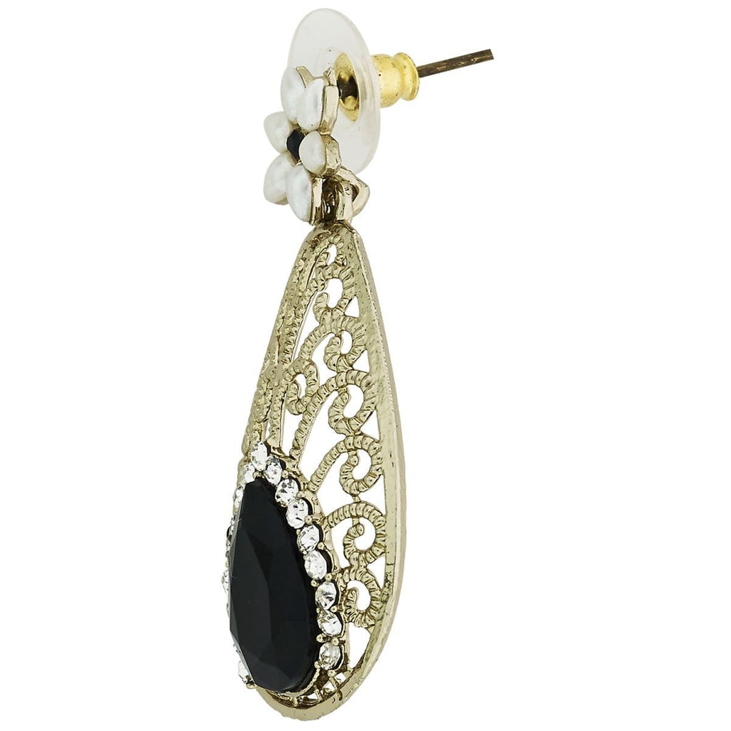Pear Flower Filigree Antique Rhodium Pearl Black Earring Women Bulk