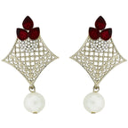 Pear Flower Filigree Antique Rhodium Pearl Red Earring For Women Bulk