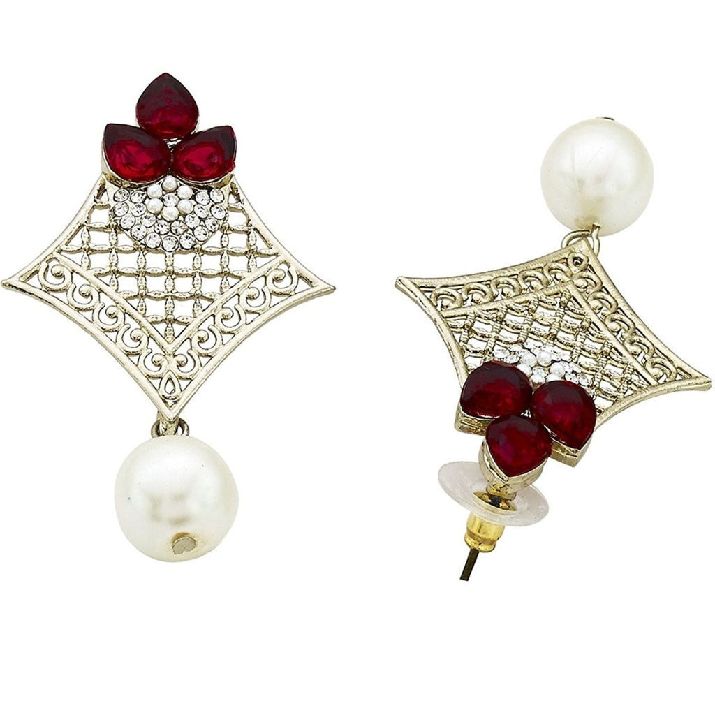 Pear Flower Filigree Antique Rhodium Pearl Red Earring For Women Bulk