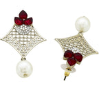 Pear Flower Filigree Antique Rhodium Pearl Red Earring For Women Bulk